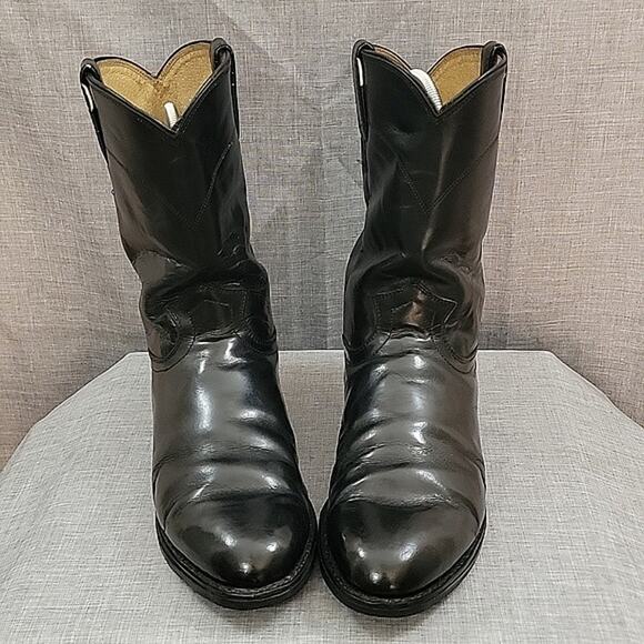 Justin Jackson Black Leather Cowboy Boots round to 3133 Men's sz 9.5EE WIDE - Picture 2 of 11